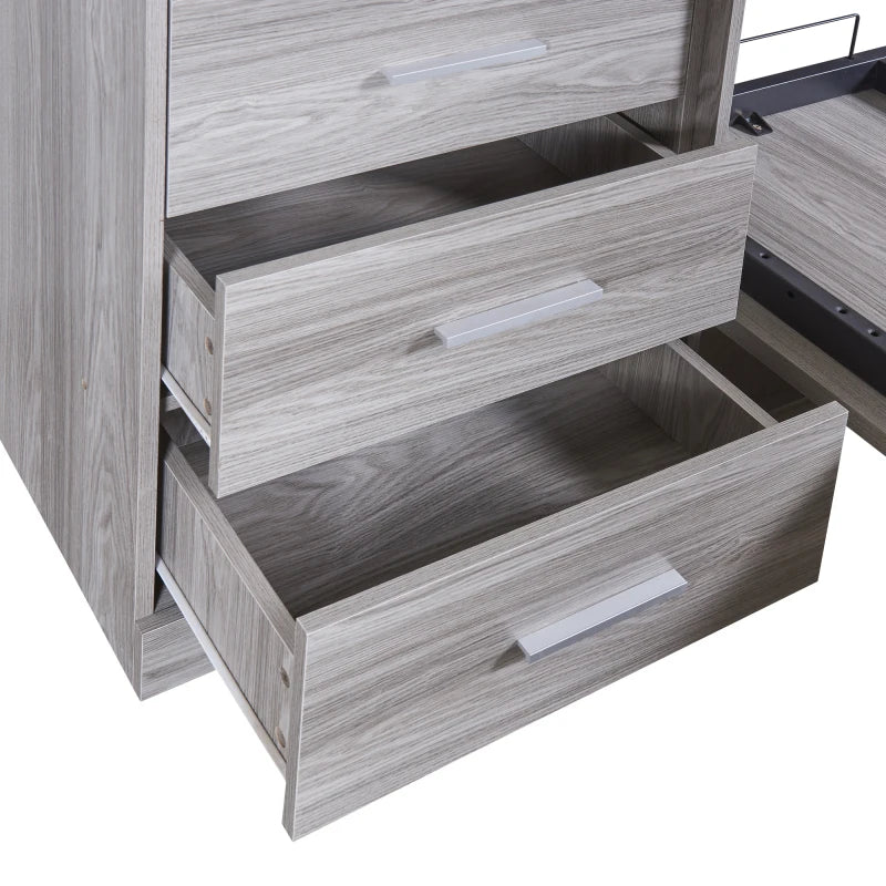 Gray Twin Size Murphy Bed with Storage Shelves and Drawers