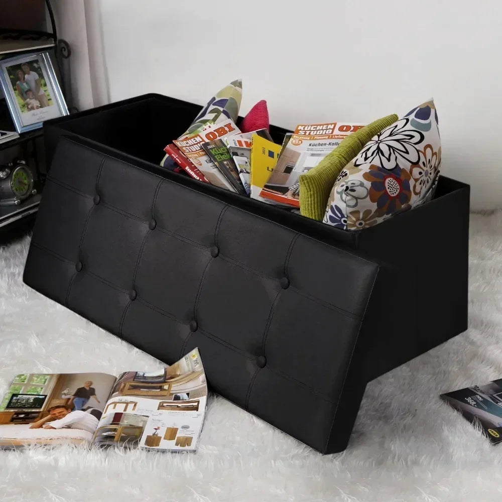 43" Storage Ottoman Bench Leather Footstool