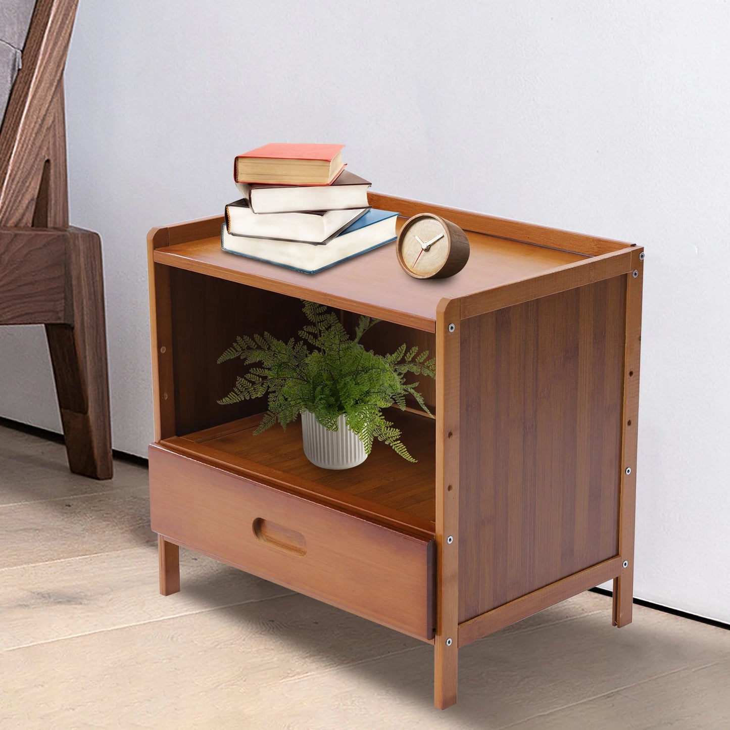 Bamboo Small Nightstand Bedside Table with 1 Drawer