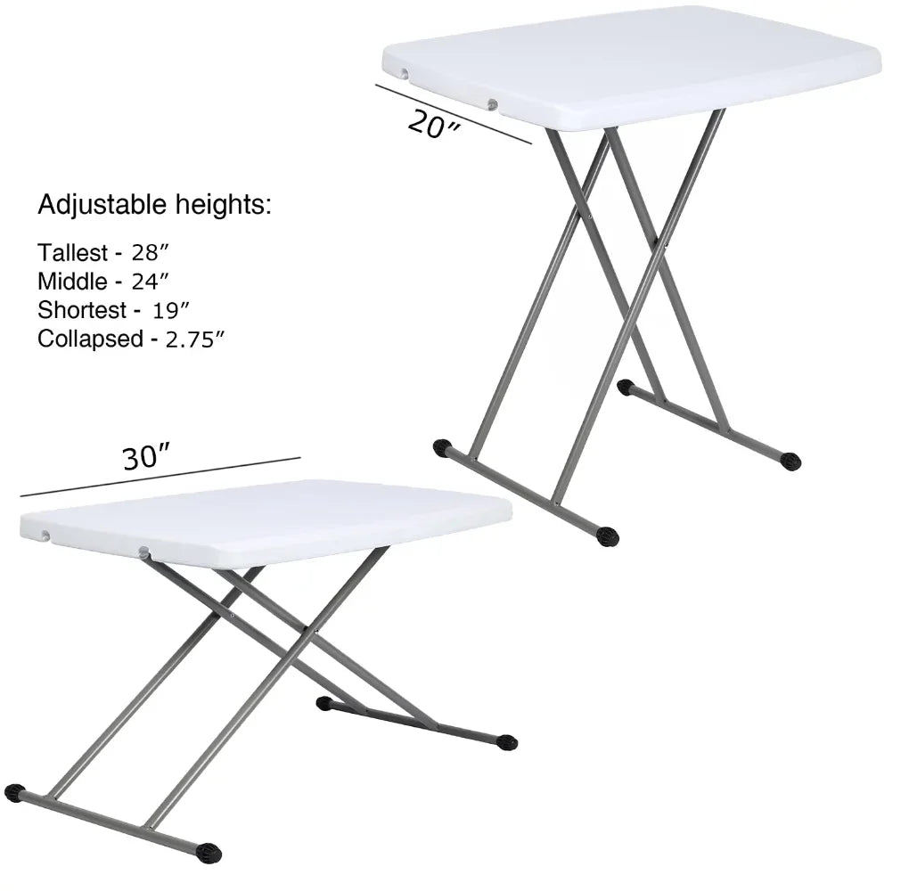 30 inch Personal Folding Table Adjustable Resin TV Tray, White