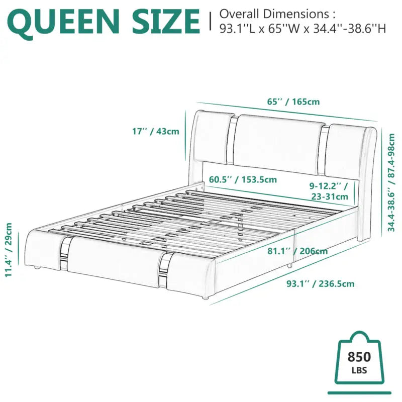 Deluxe Leather Upholstered Platform Bed Frame Queen Full Size