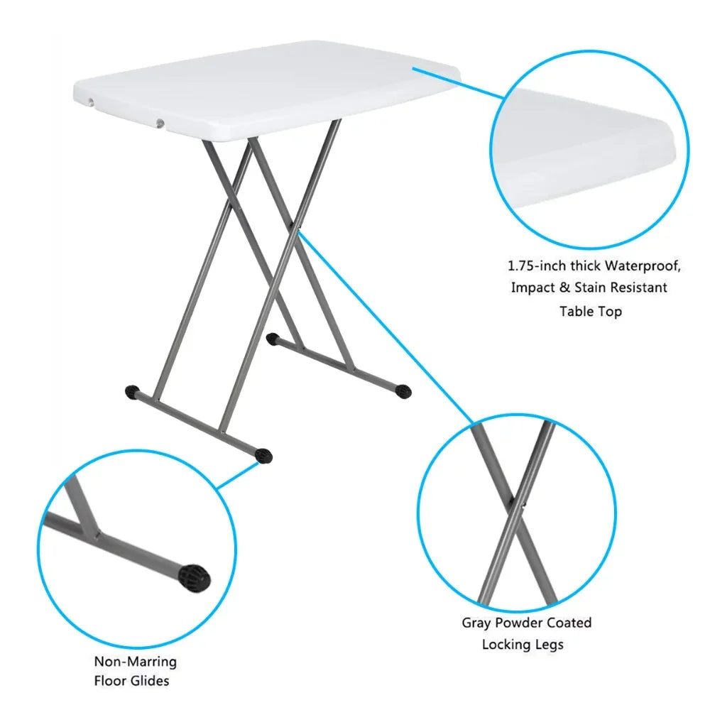 30 inch Personal Folding Table Adjustable Resin TV Tray, White