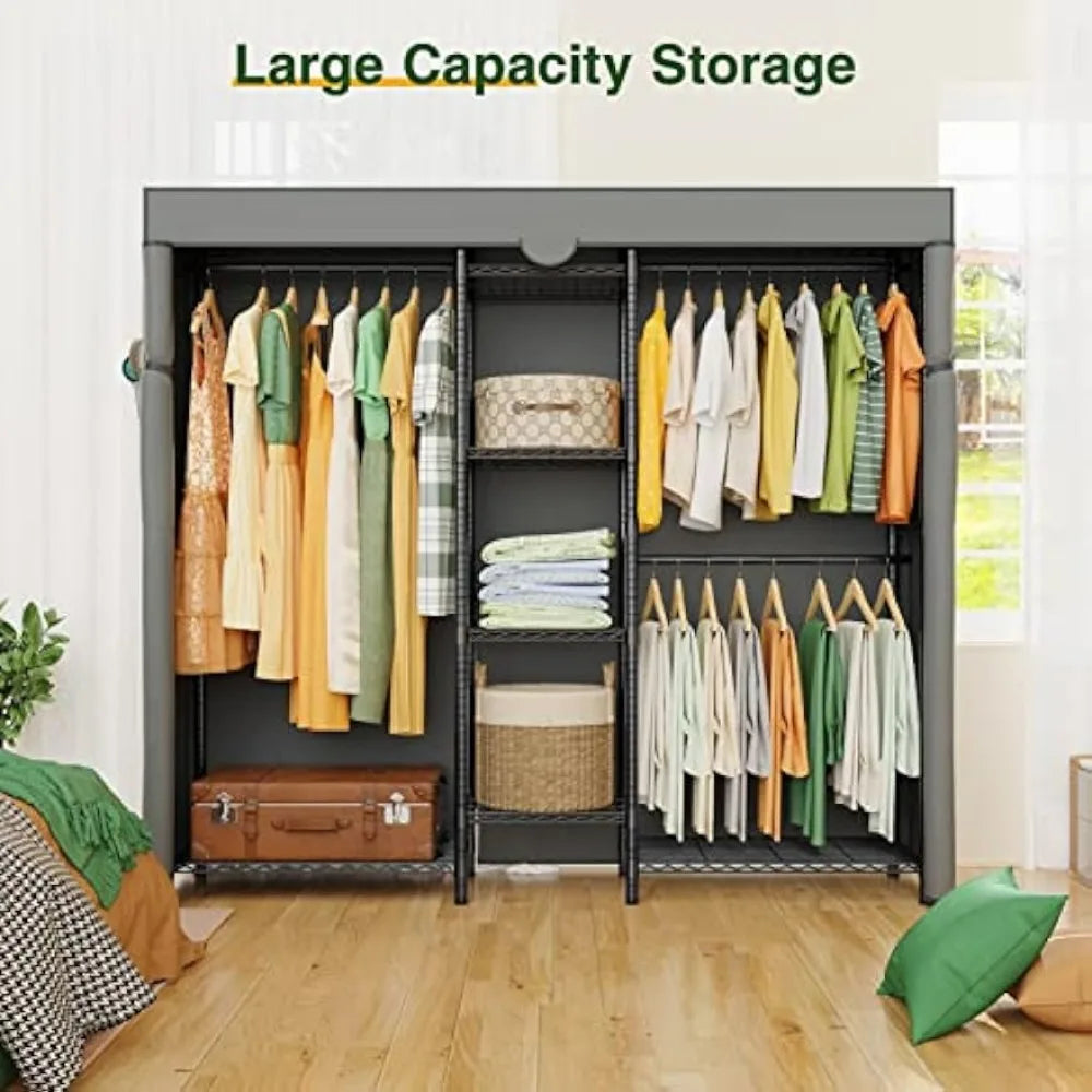 Heavy Duty Clothes Rack with Cover, Wire Garment Rack for Hanging Clothes, .