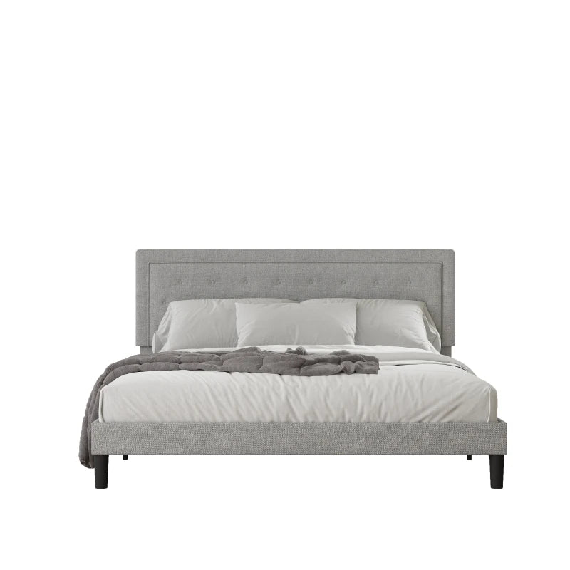 Light Grey Bed Frame with Adjustable Border Headboard King/Queen/Full Size，