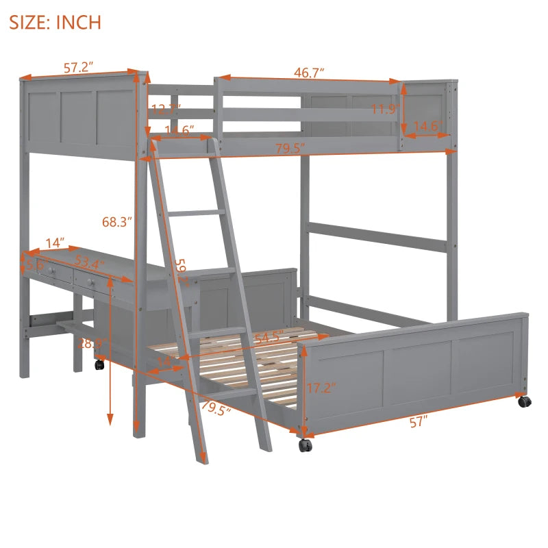 Gray Full Over Full Bunk Bed , Easy to assemble for indoor bedroom furniture