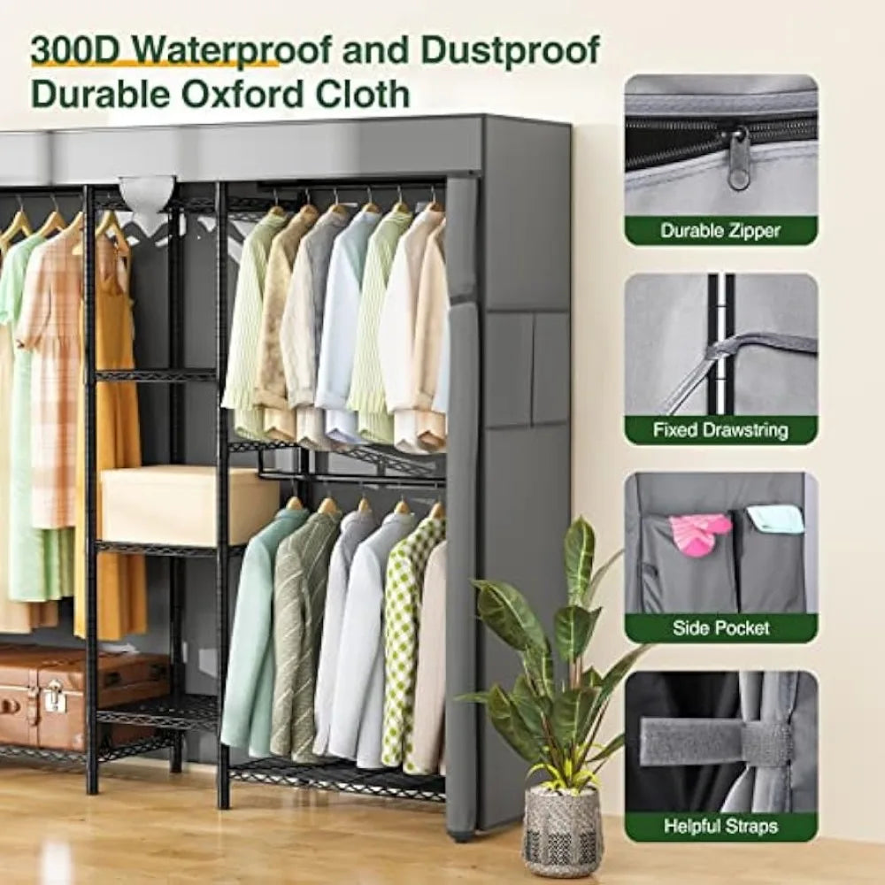 Heavy Duty Clothes Rack with Cover, Wire Garment Rack for Hanging Clothes, .