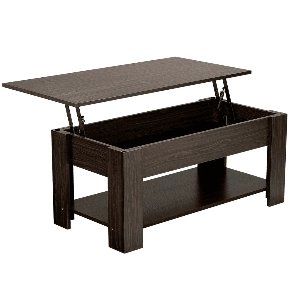 38.6-Inch Rectangle Wooden Lift Top Coffee Table with Lower Shelf