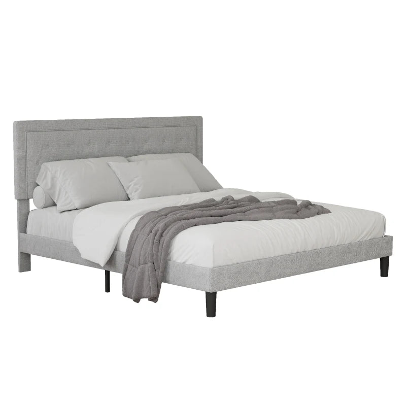 Light Grey Bed Frame with Adjustable Border Headboard King/Queen/Full Size，