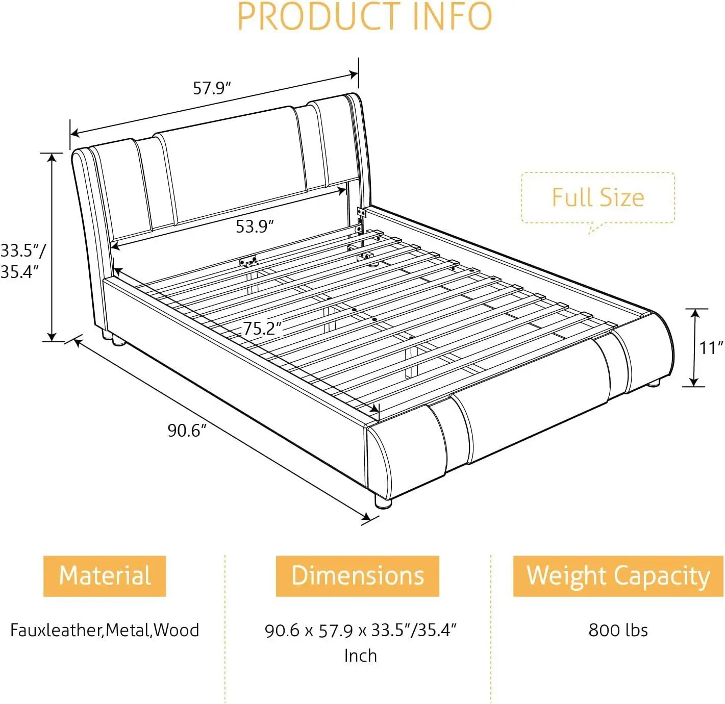 Deluxe Leather Upholstered Platform Bed Frame Queen Full Size