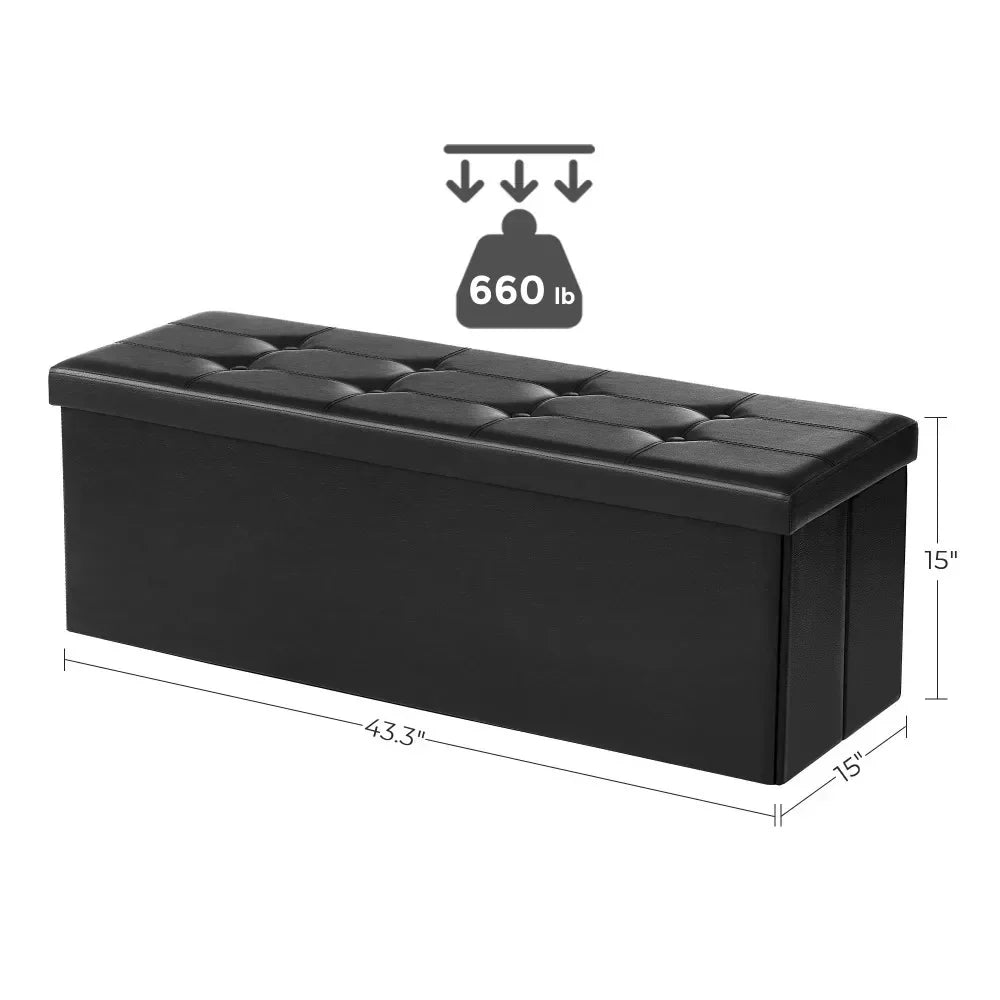 43" Storage Ottoman Bench Leather Footstool