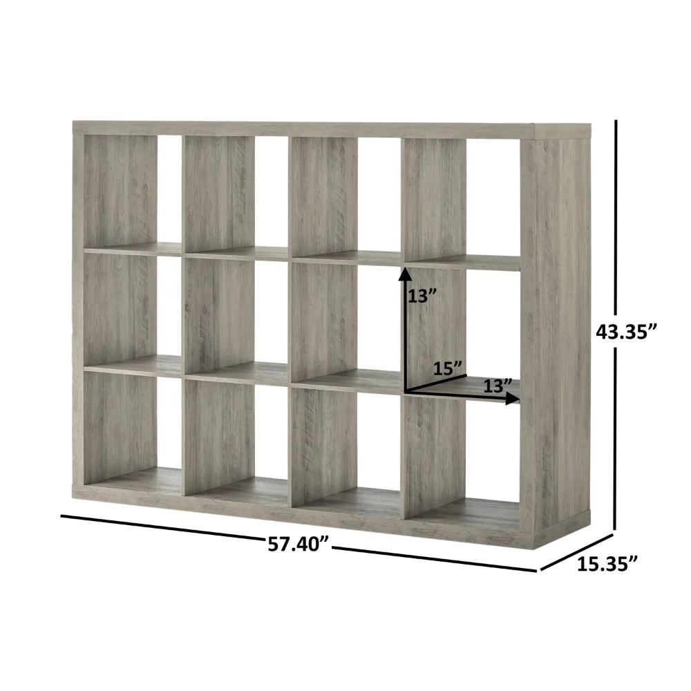 12-Cube Storage Organizer Rustic Gray Wall Shelf Garage Cabinets Storage Holders & Racks