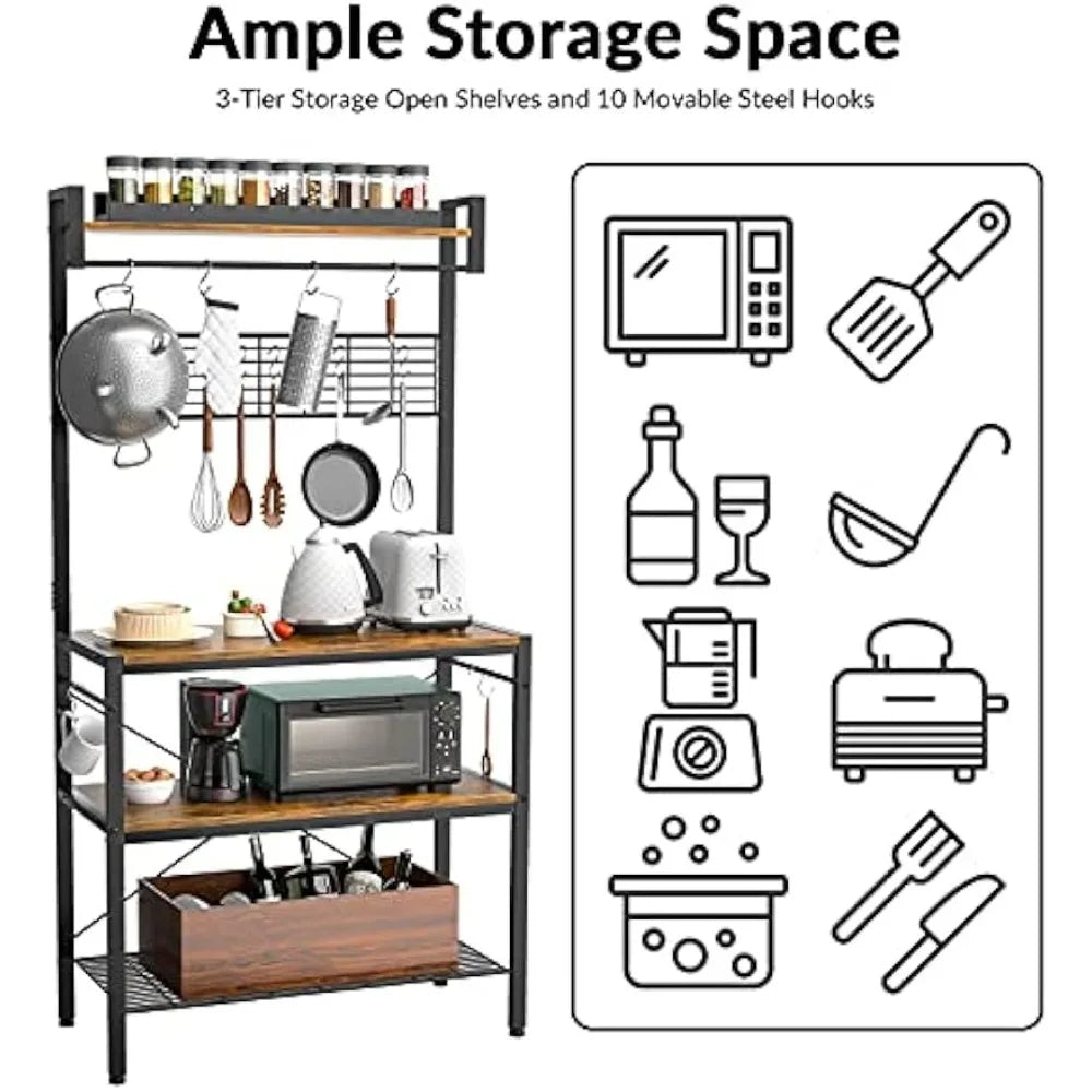 Bakers Rack for Kitchen with  Large Kitchen Storage