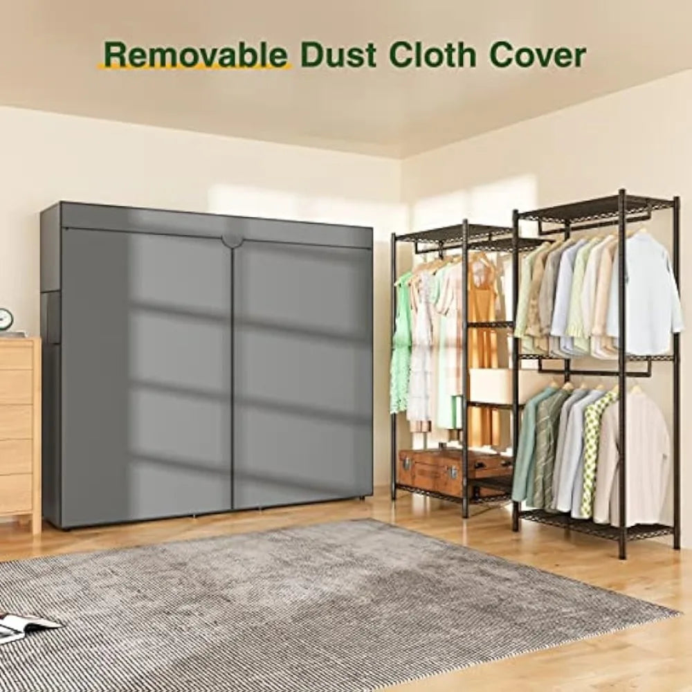 Heavy Duty Clothes Rack with Cover, Wire Garment Rack for Hanging Clothes, .